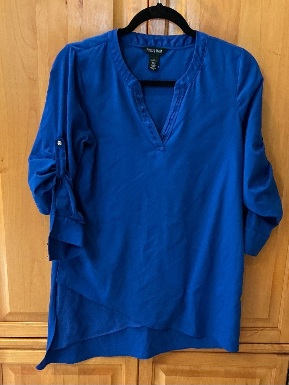 White House Black Market Royal Blue Split-Hem V-Neck Tunic